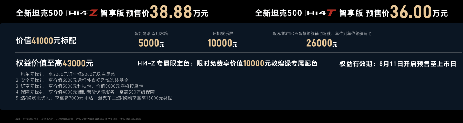 全新坦克500智享版開啟預(yù)售,定位全場景智能豪華越野SUV