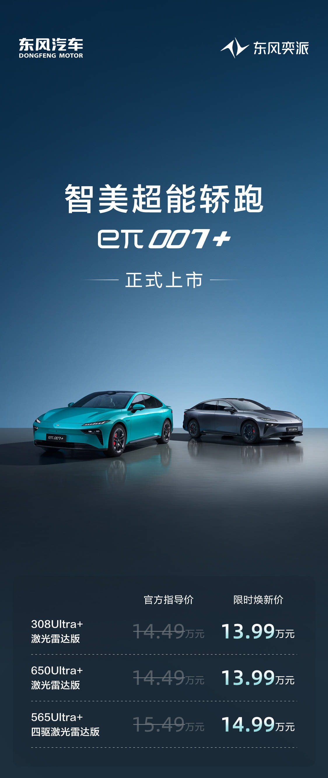百萬氣場!15萬級唯一激光雷達(dá)四驅(qū)轎跑,東風(fēng)奕派eπ007+正式上市